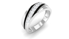 Certified Natural Diamond Mens Wedding Band with Black Enamel