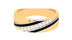 Certified Natural Diamond Mens Wedding Band with Black Enamel