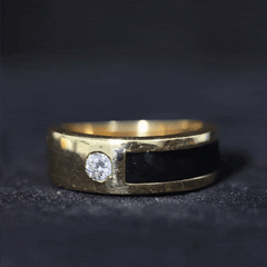 Classic Moissanite Mens Wedding Band with Black Enamel