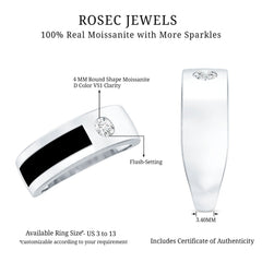 Classic Moissanite Mens Wedding Band with Black Enamel