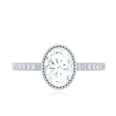 Solitaire Moissanite Oval Engagement Ring with Beaded Detailing