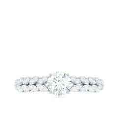 Round Shape Moissanite Engagement Ring with Marquise Side Stones
