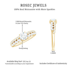 Round Shape Moissanite Engagement Ring with Marquise Side Stones