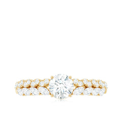 Round Shape Moissanite Engagement Ring with Marquise Side Stones