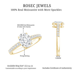 Certified 6X8 MM Moissanite Oval Engagement Ring With Side Stones