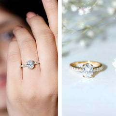 Certified 6X8 MM Moissanite Oval Engagement Ring With Side Stones