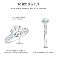 Round Cut 2 CT Moissanite Solitaire Engagement Ring with Side Stones