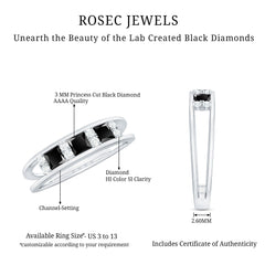 Princess Cut Lab Created Black Diamond Band Ring with Diamond
