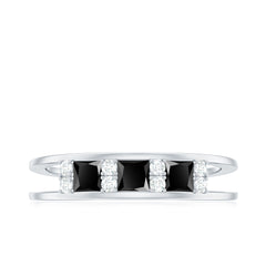 Princess Cut Lab Created Black Diamond Band Ring with Diamond