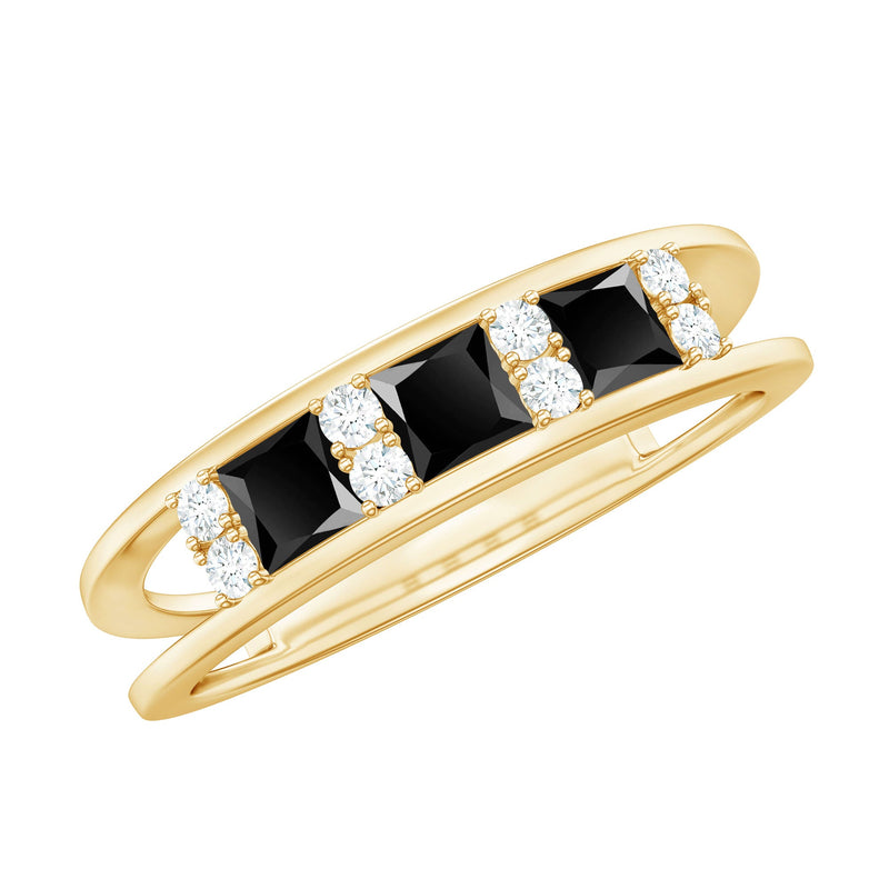 Princess Cut Lab Created Black Diamond Band Ring with Diamond