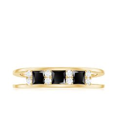 Princess Cut Lab Created Black Diamond Band Ring with Diamond