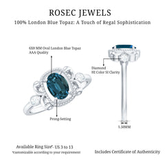 London Blue Topaz and Diamond Art Deco Engagement Ring