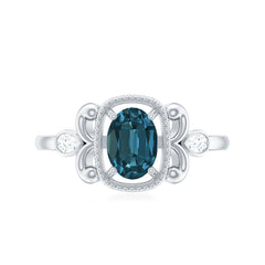 London Blue Topaz and Diamond Art Deco Engagement Ring