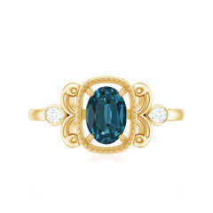 London Blue Topaz and Diamond Art Deco Engagement Ring