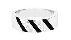 Natural Diamond Mens Wedding Band with Black Enamel