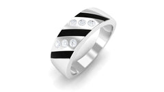 Natural Diamond Mens Wedding Band with Black Enamel