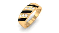 Natural Diamond Mens Wedding Band with Black Enamel