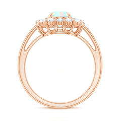 6x8mm Oval Cut Ethiopian Opal Halo Engagement Ring with Moissanite