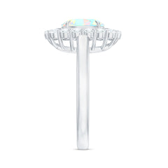 6x8mm Oval Cut Ethiopian Opal Halo Engagement Ring with Moissanite