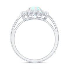 6x8mm Oval Cut Ethiopian Opal Halo Engagement Ring with Moissanite