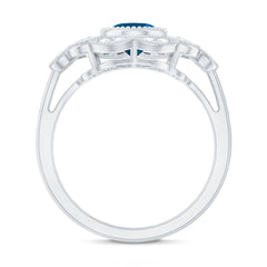 Real Oval London Blue Topaz Vintage Engagement Ring with Diamond