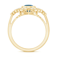 Real Oval London Blue Topaz Vintage Engagement Ring with Diamond