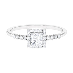 Certified Princess Cut Moissanite Engagement Ring with Halo