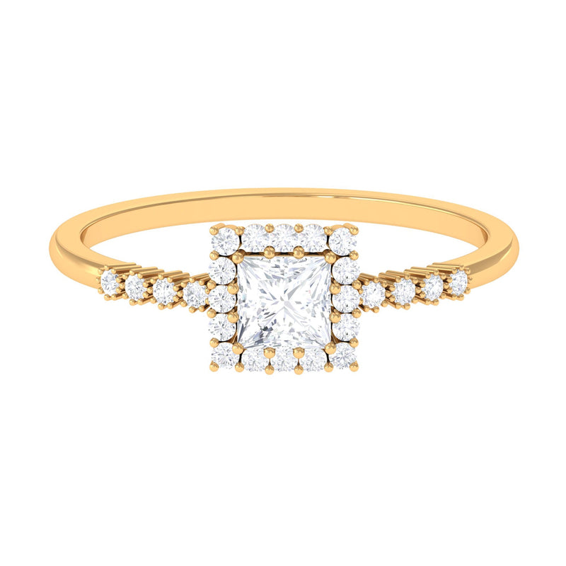 Certified Princess Cut Moissanite Engagement Ring with Halo
