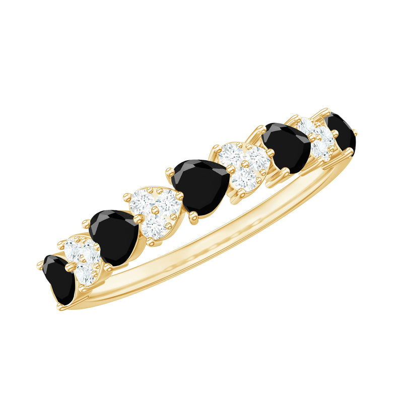 3/4 CT Created Black Diamond Heart Half Eternity Ring with Diamond
