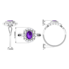 1.5 CT Vintage Inspired Oval Amethyst Engagement Ring with Diamond