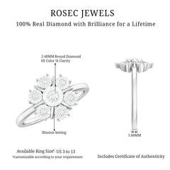Natural Diamond Cluster Engagement Ring in Illusion Setting