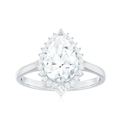 Pear Shape Moissanite Huge Engagement Ring with Halo