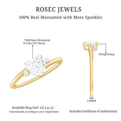 Solitaire Moissanite Heart Engagement Ring in Prong Setting