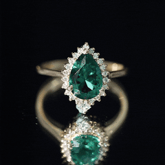 Certified 7X10 mm Lab Grown Emerald Teardrop Engagement Ring with Diamond Halo