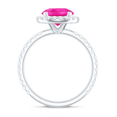 2.25 Carat Round Lab Grown Pink Sapphire and Diamond Engagement Ring