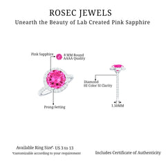 2.25 Carat Round Lab Grown Pink Sapphire and Diamond Engagement Ring