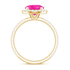 2.25 Carat Round Lab Grown Pink Sapphire and Diamond Engagement Ring