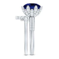 Nature Inspired 4.5 Carat Lab Grown Blue Sapphire Diamond Engagement Ring with Enhancer
