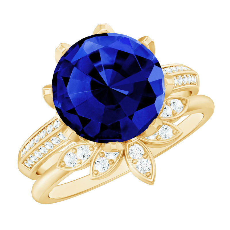 Nature Inspired 4.5 Carat Lab Grown Blue Sapphire Diamond Engagement Ring with Enhancer