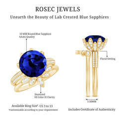 Nature Inspired 4.5 Carat Lab Grown Blue Sapphire Diamond Engagement Ring with Enhancer