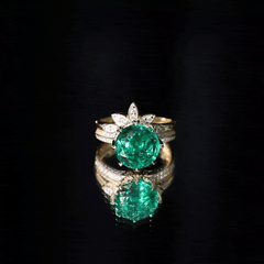 Floral Inspired Lab Grown Emerald Bridal Engagement Ring With Moissanite Enhancer