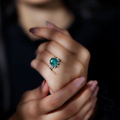 Floral Inspired Lab Grown Emerald Bridal Engagement Ring With Moissanite Enhancer