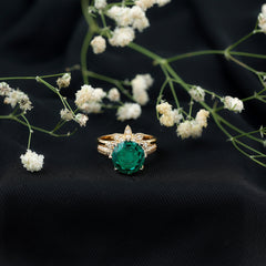 Floral Inspired Lab Grown Emerald Bridal Engagement Ring With Moissanite Enhancer