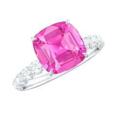 2.75 Carat Cushion Cut Lab Created Pink Sapphire Engagement Ring with Diamond