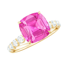 2.75 Carat Cushion Cut Lab Created Pink Sapphire Engagement Ring with Diamond