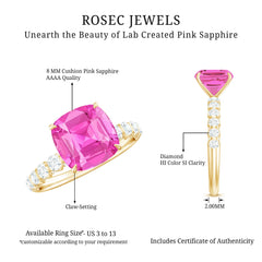 2.75 Carat Cushion Cut Lab Created Pink Sapphire Engagement Ring with Diamond