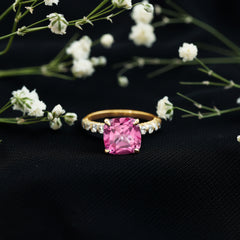 2.75 Carat Cushion Cut Lab Created Pink Sapphire Engagement Ring with Diamond