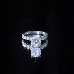 Cushion Cut Zircon Engagement Ring with Side Stones