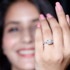 Cushion Cut Zircon Engagement Ring with Side Stones