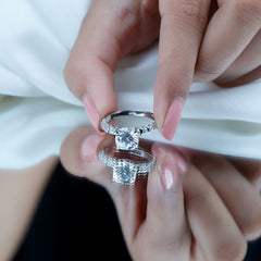 Cushion Cut Zircon Engagement Ring with Side Stones